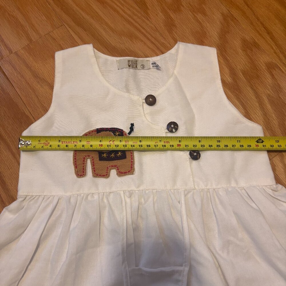 Vintage Walk Walk Baby Girls White Elephant Patch Button Dress Size 3 Thailand - Picture 5 of 6